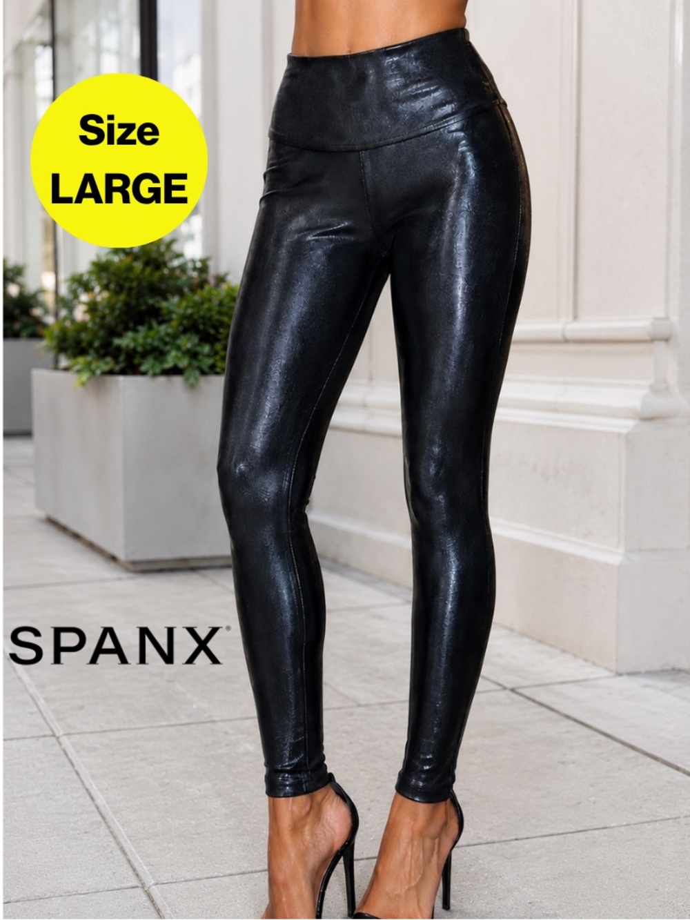 SPANX 🖤 Shiny Black Faux Leather Streetwear High-Waist Leggings (Womens Medium)